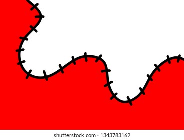 Vector color sewing seams with space background.