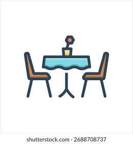 Icono de sombra de color de Vector para mesa de restaurante