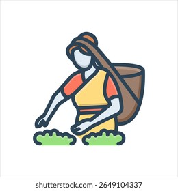 Ícone de sombra de cor vetorial para mulher rural