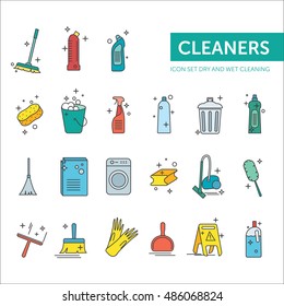 Vector color simple icon set. Dry and wet cleaning for your design