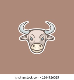 vector color simple illustration of white bull portrait