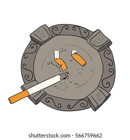 Vector color sketch ashtray with cigarette. Hand draw illustration.