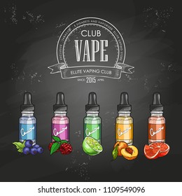 Vector color sketch electronic cigarette with juice to fill on a chalkboard