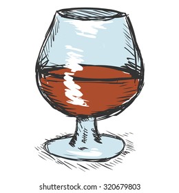 Vector Color Sketch Glass of Cognac