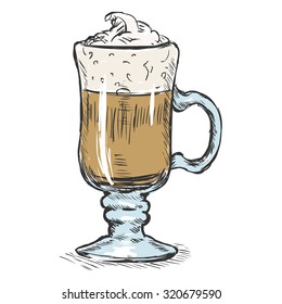 Vector Color Sketch Glass with Irish Coffee