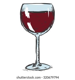 Vector Color Sketch Glass of Red Wine