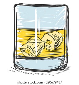 Vector Color Sketch Glass of Whiskey