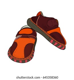 Vector color sketch of kid boots. Hand drawn illustration.