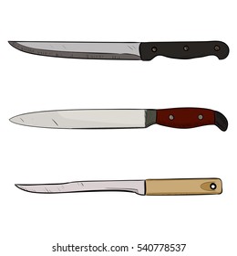 Vector color sketch of kitchen knives. Hand draw illustration.