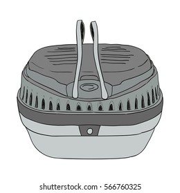Vector color sketch pet dog travel cage. Hand draw illustration.