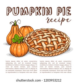 Vector color sketch pumpkin pie reciep, lime art, hand drawn illustration