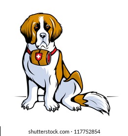 Vector color sketch of a seated St. Bernard dog. Fully Editable Vector Illustration.