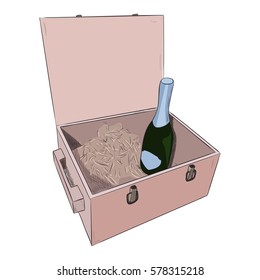 Vector color sketch of wooden boxes. Set of open and closed boxes. Hand draw illustration.