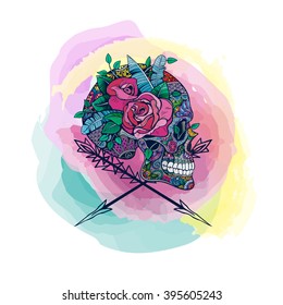 Vector Color Skull Arrows Illustration