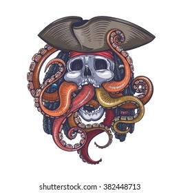 Vector Color Skull Pirate Illustration