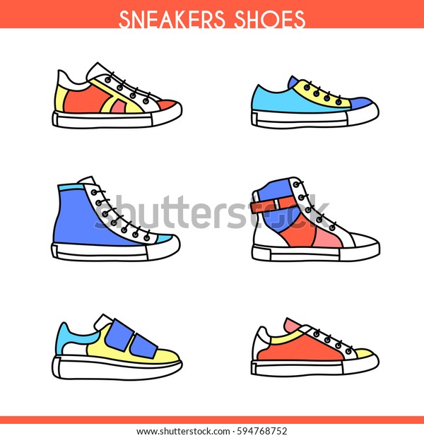 Vector Color Sneakers Shoes Running Teenage Stock Vector (Royalty Free ...