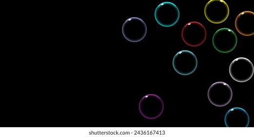 Vector Color Soap Bubbles on Black Background