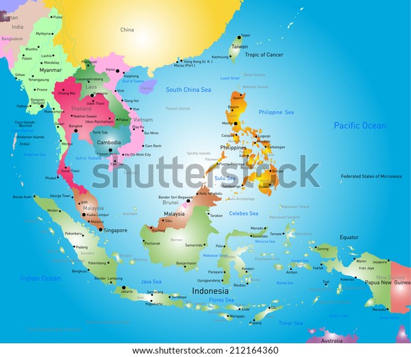 東南アジアのベクター画像カラーの地図 のベクター画像素材 ロイヤリティフリー