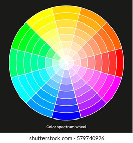 Vector color spectrum, Itten 12-color wheel, RBG palette, on black background