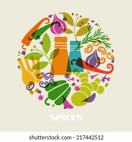 Vector Color Spices And Herbs Icon. Food Sign. Healthy Lifestyle Illustration For Print, Web. Circle Design Element