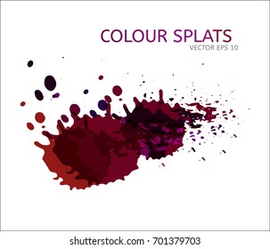 Vector color splats. Graphic paint splatter and drops. Logo or cover design modern simple elements. Funky hand painted digital iridescent ink traces. Trendy brush spots, spilled liquid illustration.