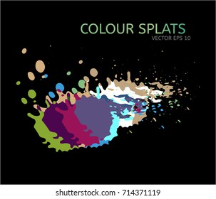 Vector color splats. Graphic paint splatter and drops. 