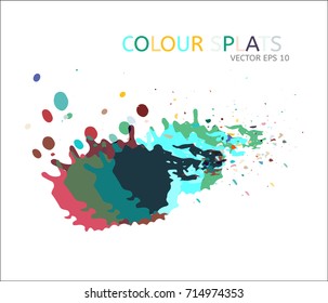 Vector color splats. Graphic paint splatter and drops. Logo or cover design modern simple elements. Funky hand painted digital iridescent ink traces. Trendy brush spots, spilled liquid illustration.