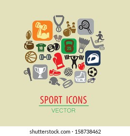 vector color sport icon set on beige