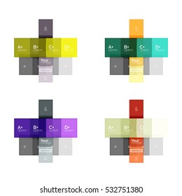 Vektorfarbstreifen-Infografik-Vorlagen mit Beispieloption-Text einzeln auf Weiß. Geometrisches abstraktes Business-Rahmenhintergrund für das Workflow-Layout, Diagramm, Zahlenoptionen oder Webdesign