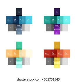 El color vectorial rayas las plantillas de infografía con texto de opción de ejemplo, aislado en blanco. Fondo de línea abstracto de negocio geométrico para diseño de flujo de trabajo, diagrama, opciones de número o diseño web
