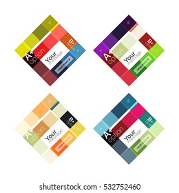 Vektorfarbstreifen-Infografik-Vorlagen mit Beispieloption-Text einzeln auf Weiß. Geometrische abstrakte Layouts für Ihre Nachrichten- oder Figurenpräsentation