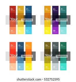 Vector color stripes infographics templates with sample option text, isolated on white. Geometric business abstract layouts for your message or figure presentation