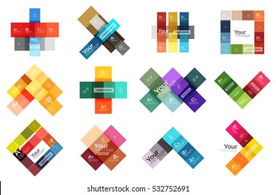 Vector color stripes infographics templates with sample option text, isolated on white. Geometric business abstract layouts for your message or figure presentation