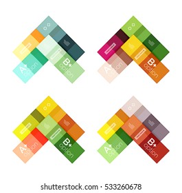 Vector color stripes infographics templates with sample option text, isolated on white. Geometric business abstract layouts for your message or figure presentation