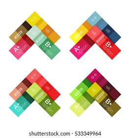 Vector color stripes infographics templates with sample option text, isolated on white. Geometric business abstract layouts for your message or figure presentation