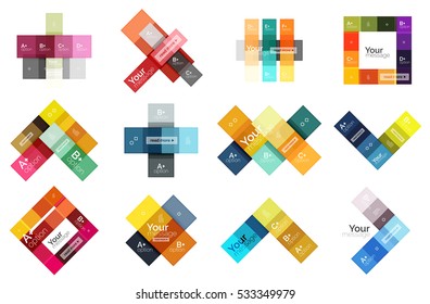 Vector color stripes infographics templates with sample option text, isolated on white. Geometric business abstract layouts for your message or figure presentation