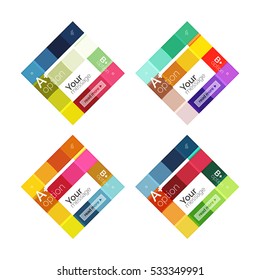 Vector color stripes infographics templates with sample option text, isolated on white. Geometric business abstract layouts for your message or figure presentation