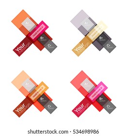 Vector color stripes infographics templates with sample option text, isolated on white. Geometric business abstract layouts for your message or figure presentation