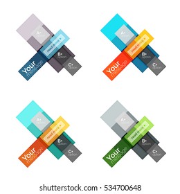 Vektorfarbstreifen-Infografik-Vorlagen mit Beispieloption-Text einzeln auf Weiß. Geometrische abstrakte Layouts für Ihre Nachrichten- oder Figurenpräsentation