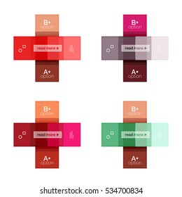 Vektorfarbstreifen-Infografik-Vorlagen mit Beispieloption-Text einzeln auf Weiß. Geometrische abstrakte Layouts für Ihre Nachrichten- oder Figurenpräsentation