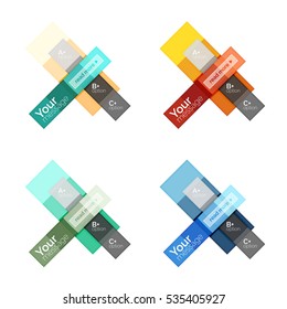 Vector color stripes infographics templates with sample option text, isolated on white. Geometric business abstract layouts for your message or figure presentation