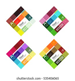 El color vectorial rayas las plantillas de infografía con texto de opción de ejemplo, aislado en blanco. Diseños abstractos de negocio geométricos para la presentación de mensajes o figuras
