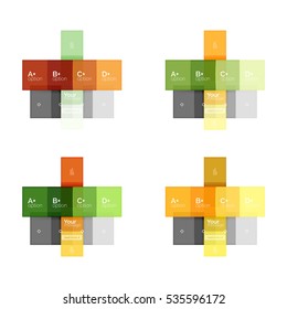 El color vectorial rayas las plantillas de infografía con texto de opción de ejemplo, aislado en blanco. Diseños abstractos de negocio geométricos para la presentación de mensajes o figuras