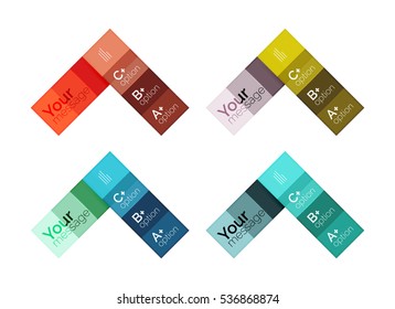 Vector color stripes infographics templates with sample option text, isolated on white. Geometric business abstract layouts for your message or figure presentation