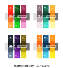 Vector color stripes infographics templates with sample option text, isolated on white. Geometric business abstract layouts for your message or figure presentation