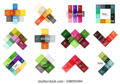 Vector color stripes infographics templates with sample option text, isolated on white. Geometric business abstract layouts for your message or figure presentation