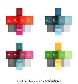 El color vectorial rayas las plantillas de infografía con texto de opción de ejemplo, aislado en blanco. Diseños abstractos de negocio geométricos para la presentación de mensajes o figuras