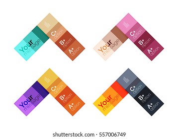 El color vectorial rayas las plantillas de infografía con texto de opción de ejemplo, aislado en blanco. Fondo de línea abstracto de negocio geométrico para diseño de flujo de trabajo, diagrama, opciones de número o diseño web
