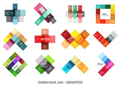 Vector color stripes infographics templates with sample option text, isolated on white. Geometric business abstract layouts for your message or figure presentation