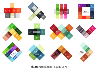 El color vectorial rayas las plantillas de infografía con texto de opción de ejemplo, aislado en blanco. Diseños abstractos de negocio geométricos para la presentación de mensajes o figuras